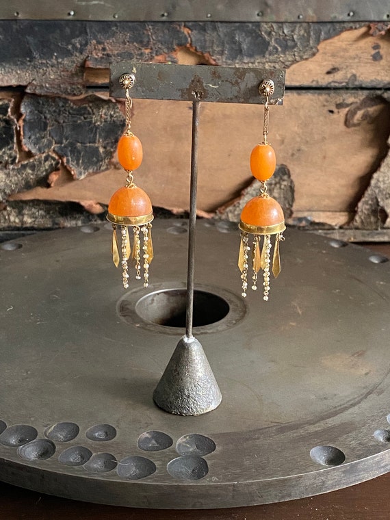 14kt Vintage Victorian Amber Stone and Seed Pearl