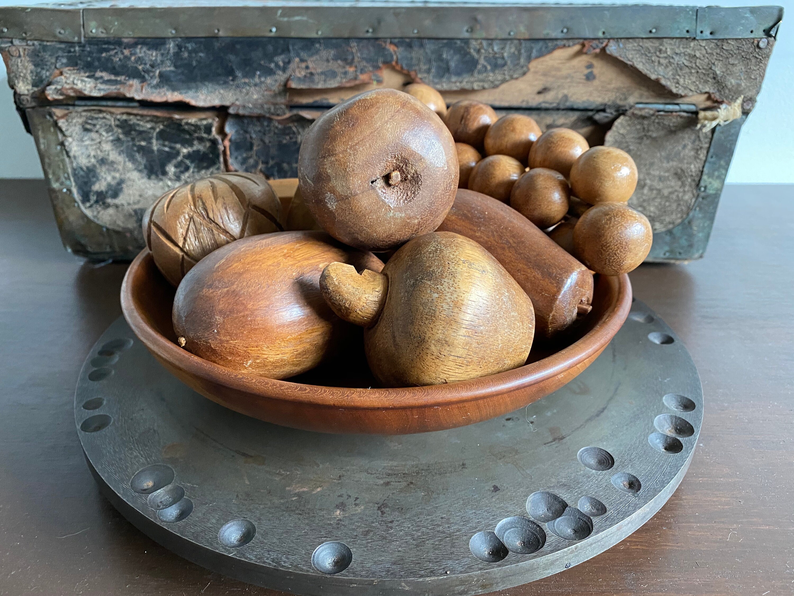 Vintage Carved Wooden Fruit Bowl Wooden Fruit Arrangement Etsy UK