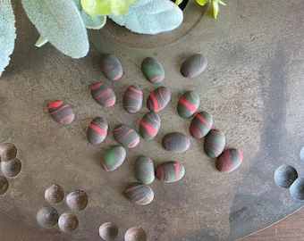 10pc. Vintage 1950s Marbled Glass Cabochons, Oval 16x11.5mm Red, Green & Brown Stones for Jewelry Making, Collecting,Craft Supplies(CAB-102)