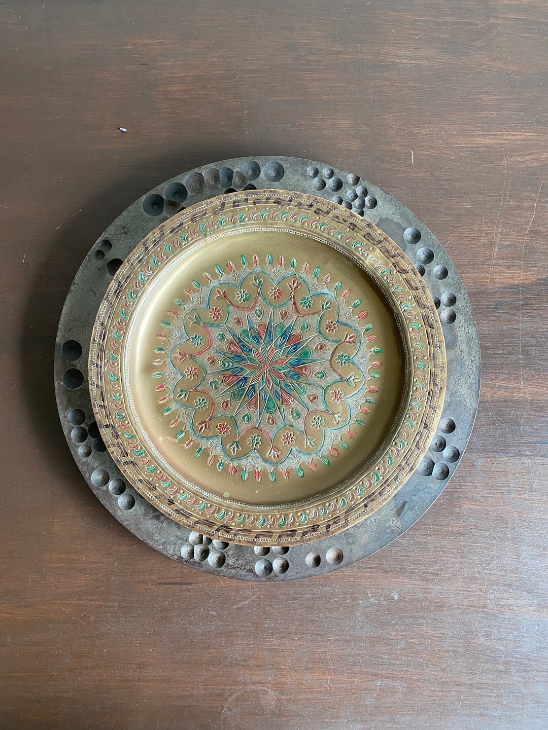 Vintage Etched Brass Plate/wall Hanging Vintage Brass Plate Etsy