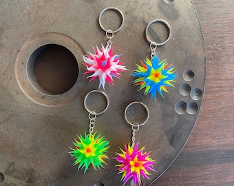 Spiky Silicone Bead Key Chain, Fun Backpack Tag, Fidget Zipper Pull, Retro Car Mirror Charm, Sensory Gift, Stocking Stuffer(Key 9-12)