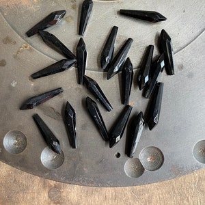 2pc-Vintage Black Glass Drops, Faceted Glass Drops, Vintage Glass Beads, Glass Drops, Bead Component, Art Deco, Top Drilled, Jewelry Supply