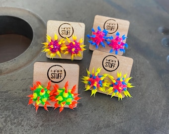 Retro Spiky Silicone Bead Earrings, 90s Fashion, Cyberpunk, Rave Jewelry, Gift For Her, Funky Girls Jewelry, Y2K Party Favors(7A-D)