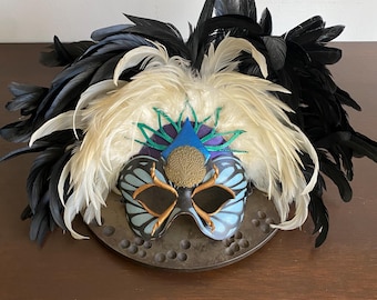 Vintage Elegant Feathered Butterfly Mask, Handmade Fantasy Costume, Masquerade Headpiece,  Masquerade Wall Art, Cosplay, Renessaince