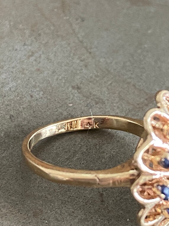 Vintage 14kt Gold Cluster Ring w/Sapphires and Ru… - image 7