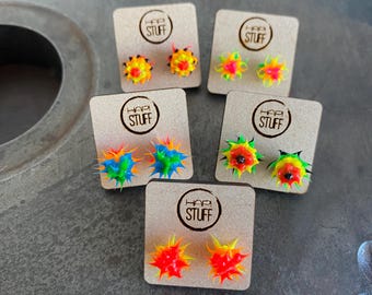 Retro Spiky Silicone Bead Earrings, 90s Fashion, Cyberpunk, Rave Jewelry, Gift For Her, Funky Girls Jewelry, Y2K Party Favors(11A-E)