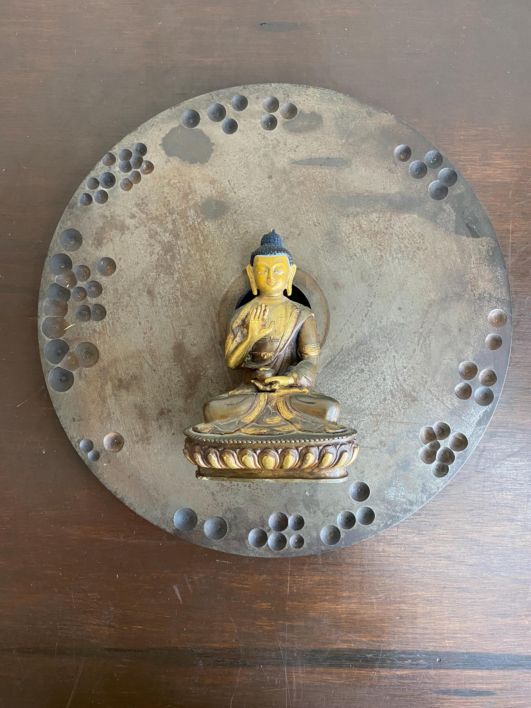 Antike Messing & vergoldete Buddha Statue, handgefertigte tibetisch-buddhistische Skulptur, Nepali, Ritual Statue, Meditation