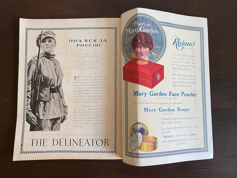 Revista Vogue original del 15 de febrero de 1918, número especial de primavera sobre sombrerería, portada con Helen Dryden, edición completa de Vogue antigua, revista de moda de la Primera Guerra Mundial. imagen 11
