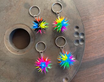 Spiky Silicone Bead Key Chain, Fun Backpack Tag, Fidget Zipper Pull, Retro Car Mirror Charm, Sensory Gift, Stocking Stuffer(Key 5-8)