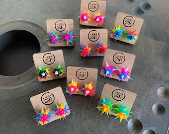 Retro Spiky Silicone Bead Earrings, 90s Fashion, Cyberpunk, Rave Jewelry, Gift For Her, Funky Girls Jewelry, Y2K Party Favors(10A-I)