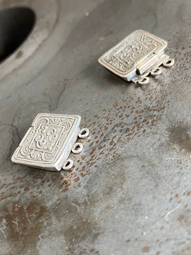 Bali Sterling Silver /& Triple Strand Box Clasp 16mm X 14mm Clasp Antiqued Silver Clasp Triple Strand Clasp .925 Clasp Silver Box Clasp