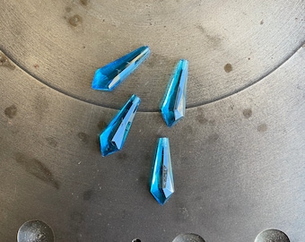 2pc-Vintage Blue Glass Drops, Faceted Glass Drops, Vintage Glass Beads, Glass Drops, Bead Component, Art Deco, Top Drilled, Jewelry Supply