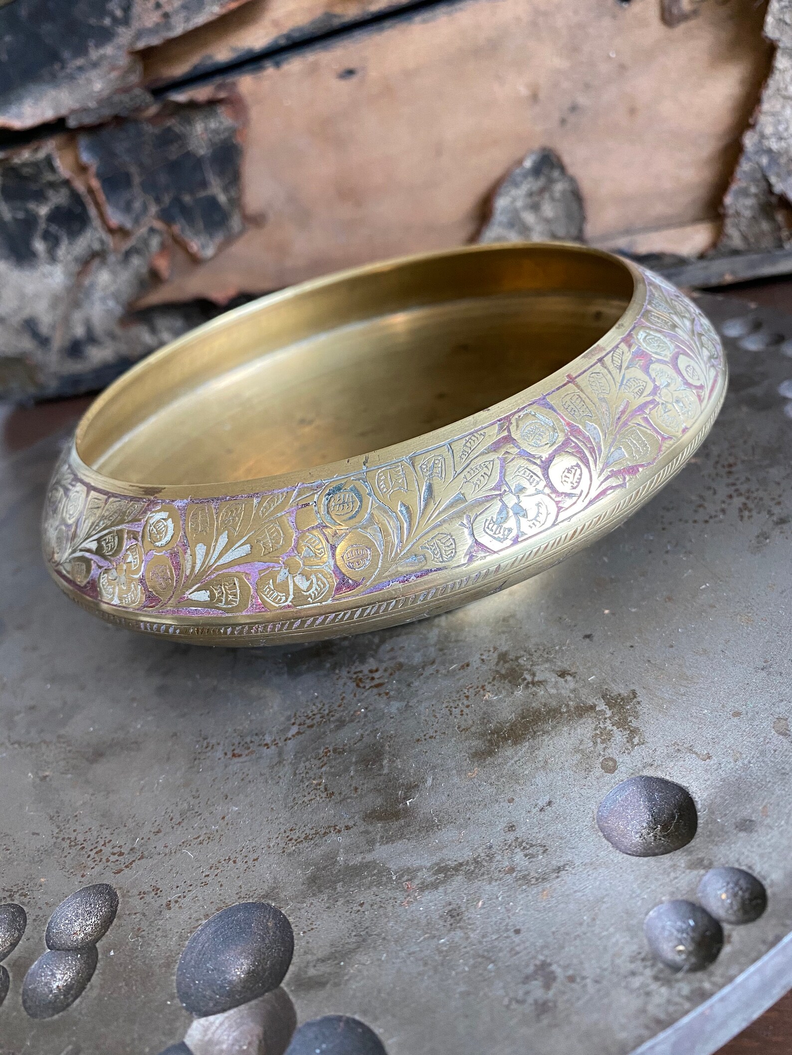 Vintage Brass Rose Bowl Made in India Pedestal Brass Rose Etsy