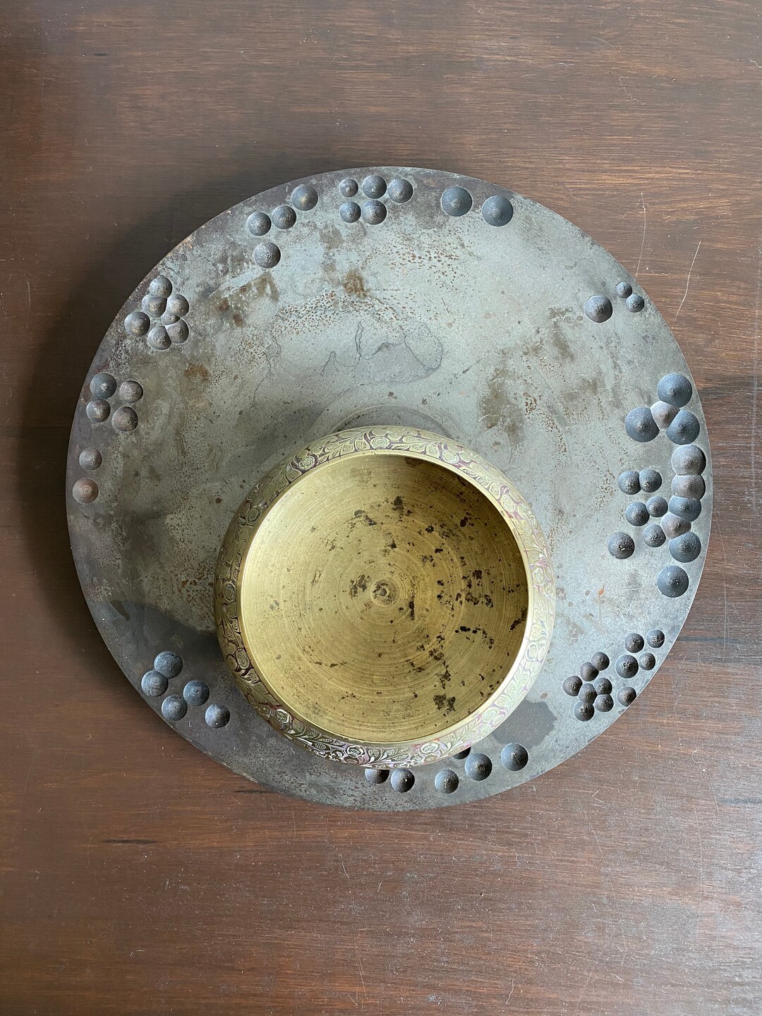 Vintage Brass Rose Bowl, Made in India, Pedestal Brass Rose Bowl