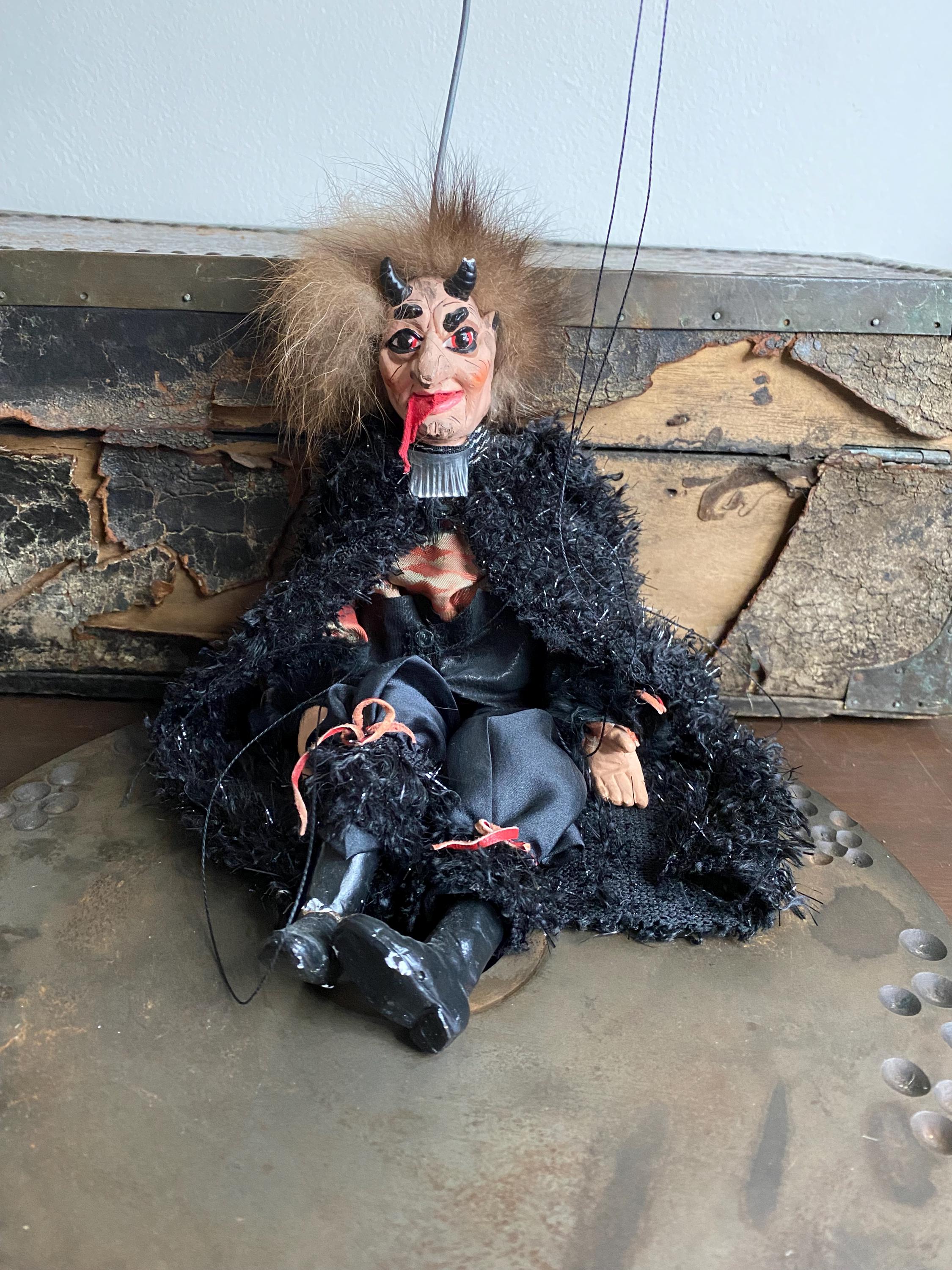 Handmade Krampus Devil Marionette, Vintage Folklore Decor