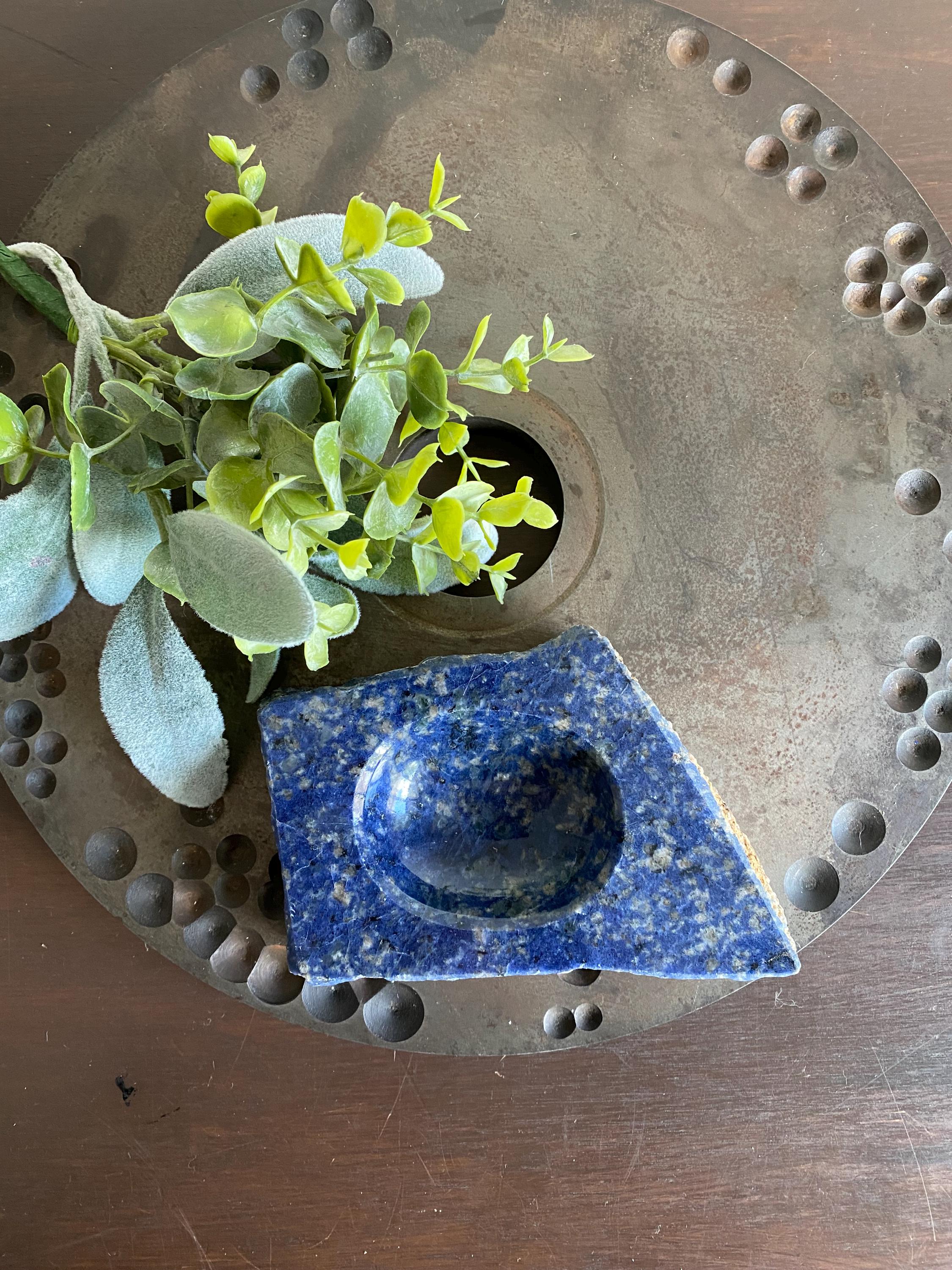 Vintage Lapis Lazuli Ashtray Bowl, Hand Carved Trinket Dish, Blue