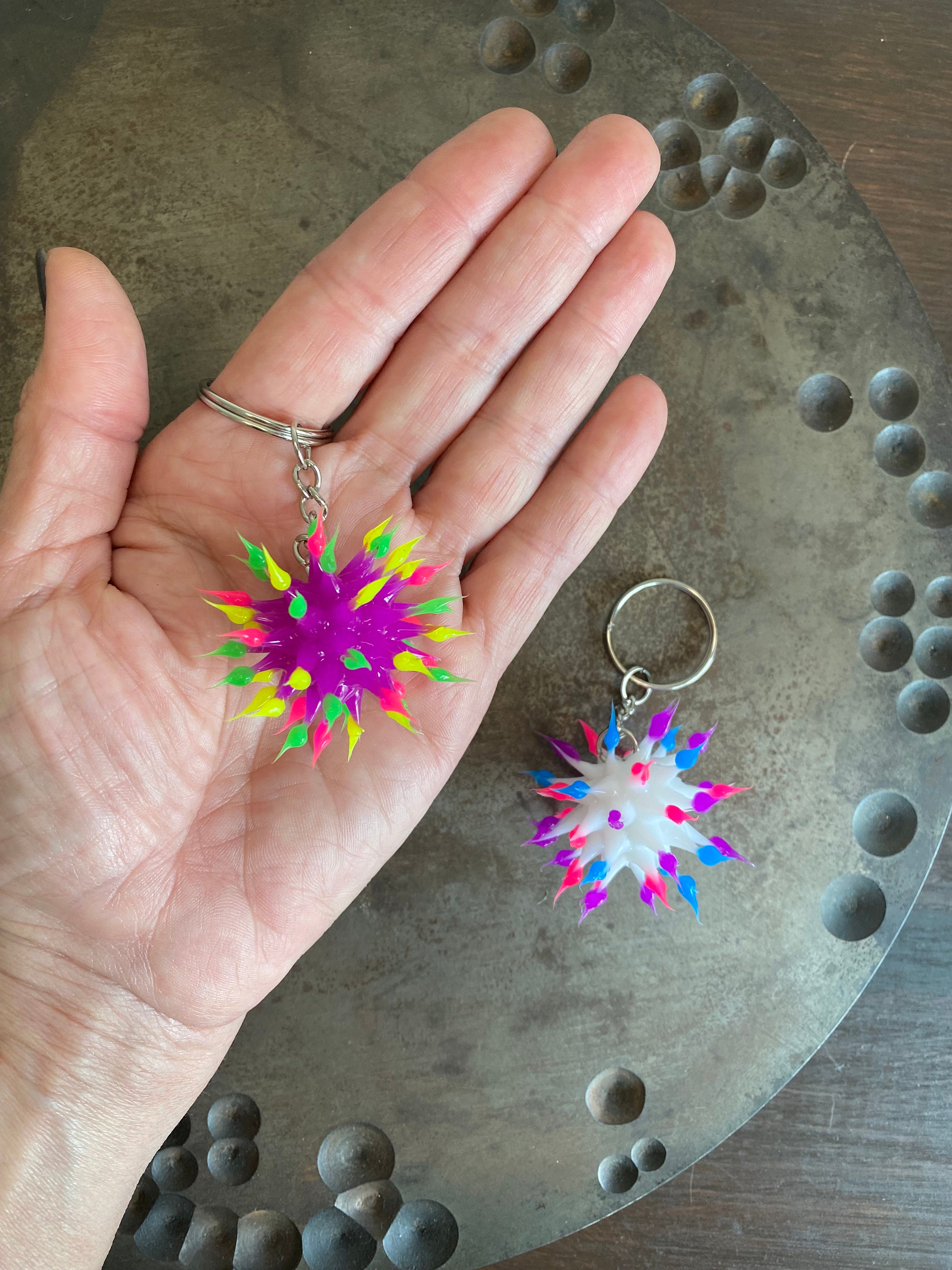 NEW! Spiky Silicone Bead Key Chain, Fun Backpack Tag, Fidget