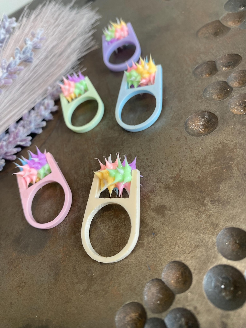 Bead Ring Rave Handmade Spiky Bead Fidget Ring, Cyberpunk Ring, Acrylic Spinner Ring ...