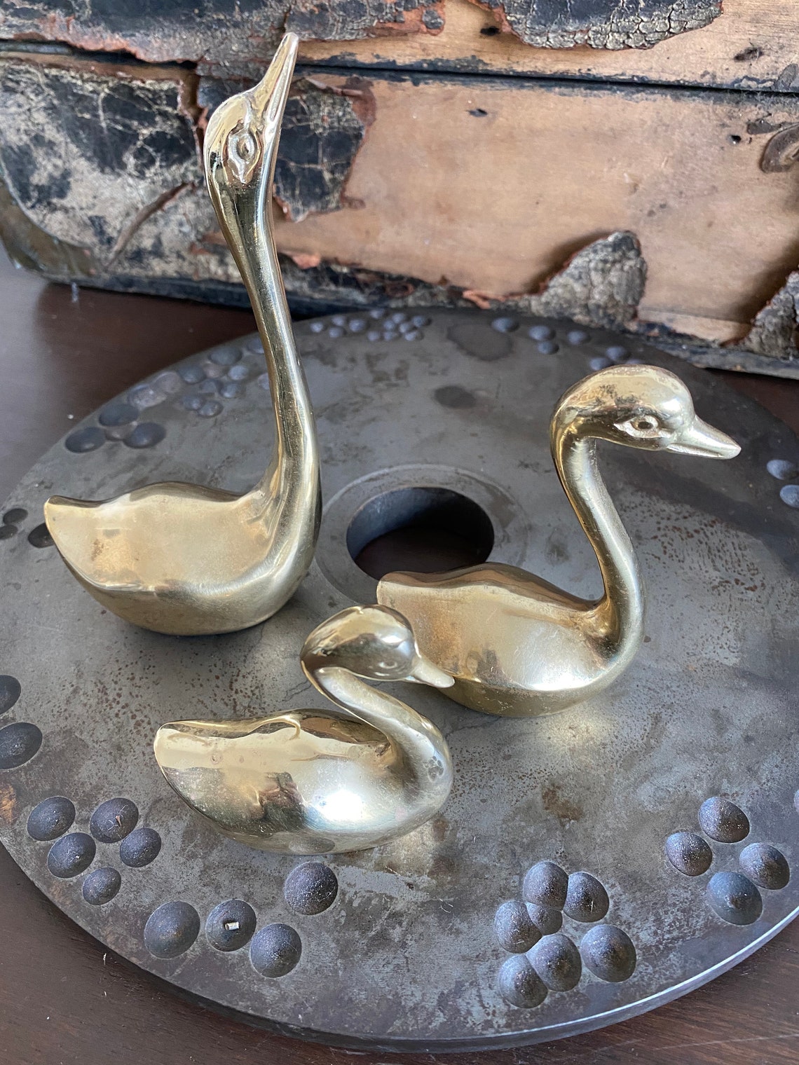 3pcvintage Brass Swans Swan Decor Mid Century Vintage Etsy