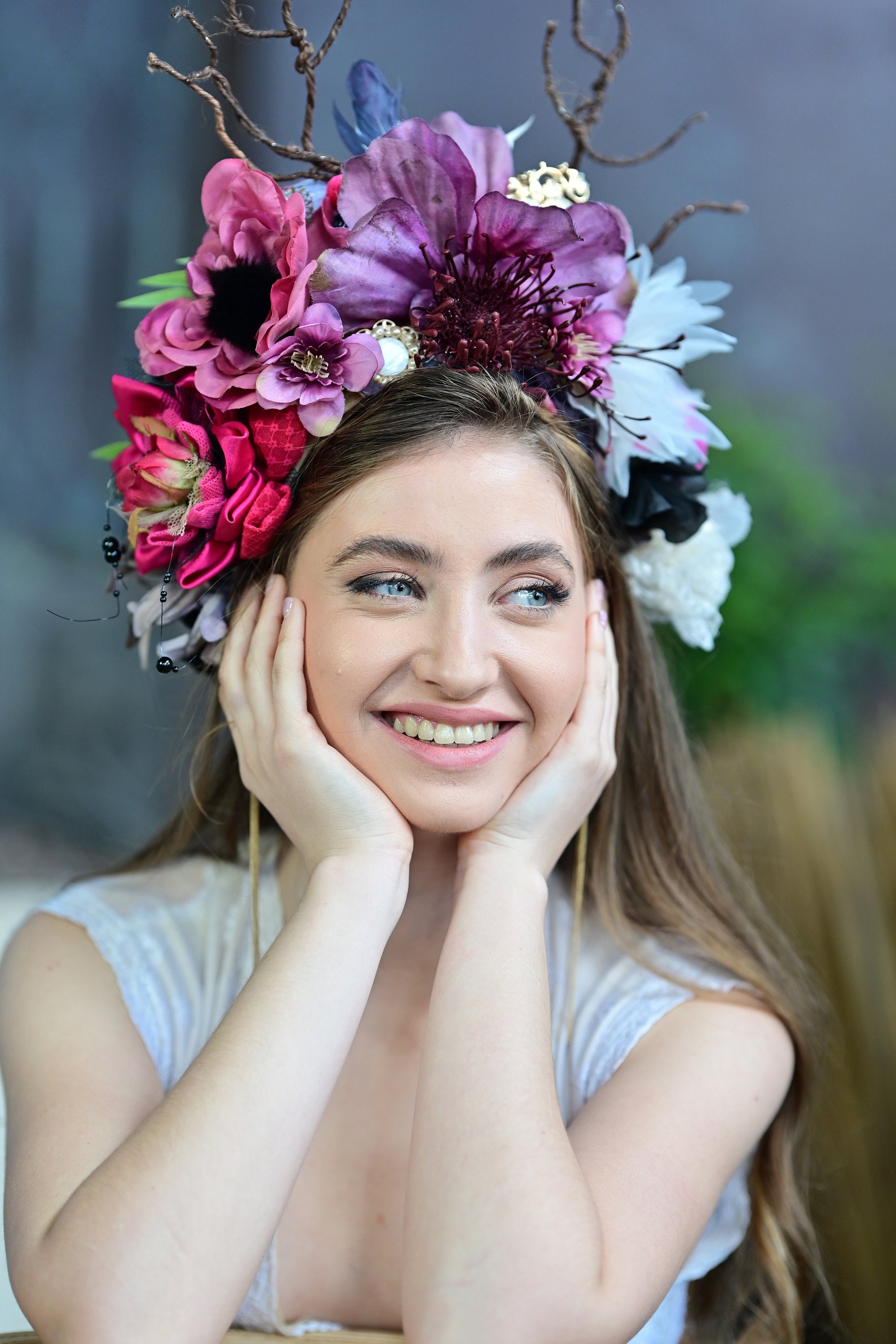 Large Flower Crown Fake Flower Crown Festival Headpiece Etsy