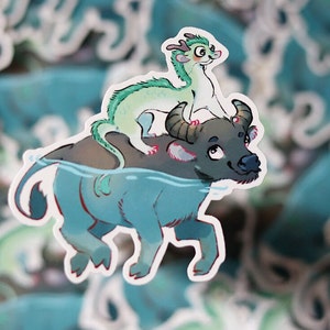 Adesivo fofo bebê dragão búfalo d'água ex dragão chinês adesivo de vinil fofo dragão merch pequeno dragão verde presente fofo