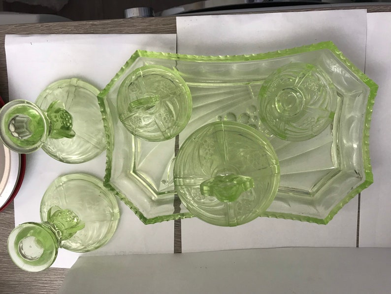 NEW LISTING: Art Deco Sowerby 2590 7-piece Rare Uranium Glass - Etsy