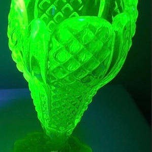 NEW LISTING: One extra rare Antique Victorian c1880 Henry greener Vaseline glass trumpet chalice vase hobnail pattern excellent