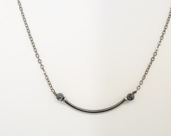 Simple Chain Set Small Gemstone Jewelry Artisan Crafted Necklace Antique Brass Curved Tube Necklace Set Casual Everyday Jewelry