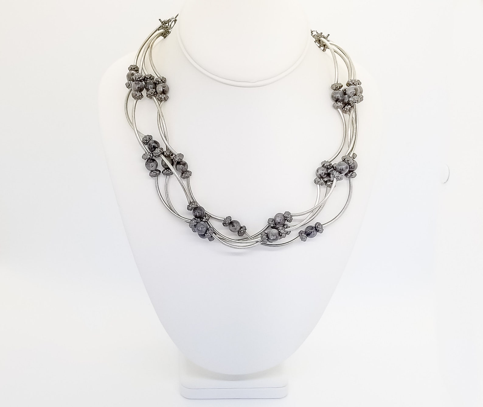 Curved Bar Necklace Set Gemstone Multi Strand Necklace Short Etsy UK