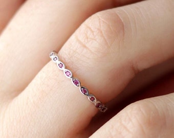 Dainty Ruby CZ Marquise Eternity Band with sparkling CZ stones, 925 Sterling Silver Red Ring, Infinity Delicate all eyes ring minimalist