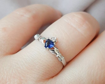Blue Sapphire Claddagh Ring: Sterling Silver Irish Celtic Jewelry