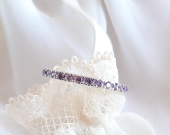 Amethyst Eternity Band Ring: 925 Sterling Silver February Birthstone