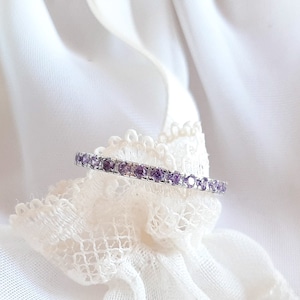 2mm Amethyst February Birthstone Full Eternity Band Pave Ring, Purple 925 Silver Ring February birthstone Mother gift. ring for mom