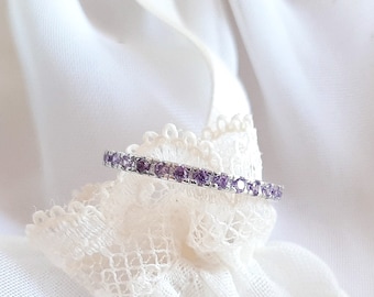 Amethyst Eternity Band Ring: Light Purple 925 Silver, February Birthstone