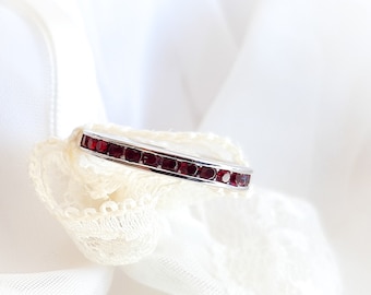January Birthstone Garnet CZ Channel Full Eternity Band Ring, Red 925 Sterling Silver Ring, Red Eternity Stack Band January Birthday gift