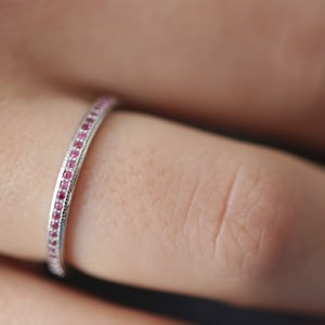 Ruby CZ Eternity Band: Sterling Silver Milgrain Stacking Ring