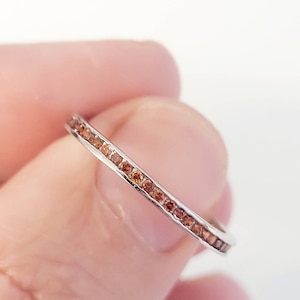 Dainty 2mm January Birthstone Garnet CZ Channel Full Eternity Band Ring,Orange 925 Silver Ring, minimalist Stack January Birthday gift