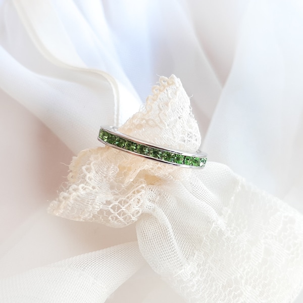 August Birthstone Peridot CZ Channel Full Eternity Band Ring, Green 925 Sterling Silver Ring, Green Eternity Band August Birthday gift