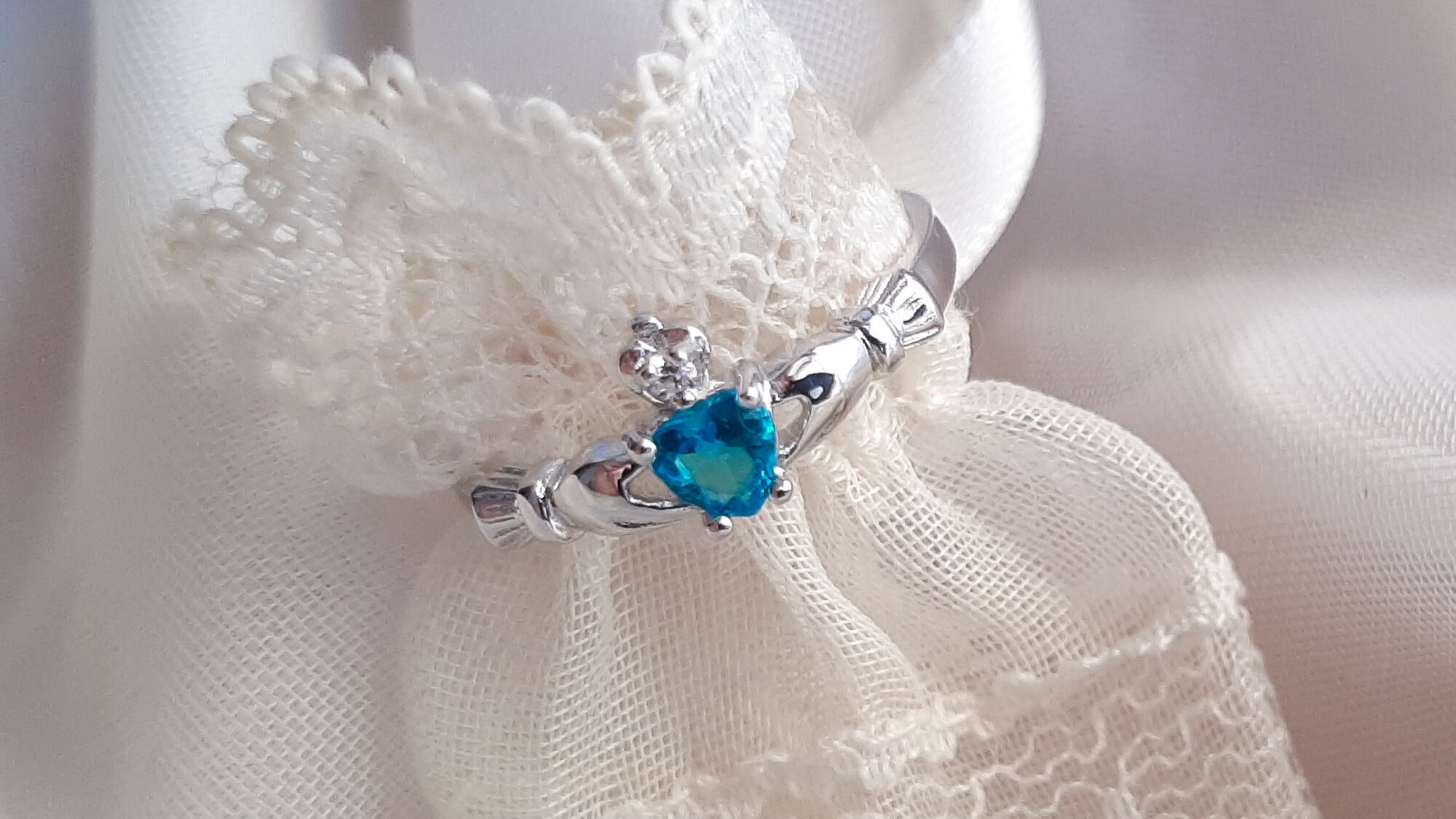 Aquamarine Extra Dainty Claddagh Ring 7mm Sterling Silver | Etsy