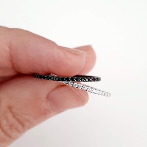 1mm Black Onyx CZ Pave Full Eternity Band Ring, Super Minimalist Thin Delicate Black 925 Silver Ring, Extra Dainty Black Band, Stackable image 6