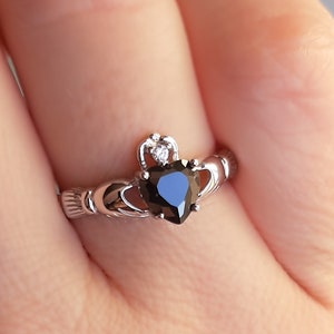 Black Onyx Claddagh Ring, Irish Celtic Ring for Her, 925 Sterling Silver Heart Ring, 9mm CZ Claddagh Jewelry, Symbol of Loyalty & Love