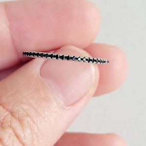 Thin Black Onyx Stacking Ring, 1mm Minimalist Band, 925 Sterling Silver Dainty Ring, Everyday Jewelry, Handmade Gift for Her