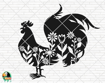 Galo floral SVG, cabeça de galo svg, vetor de galo, PNG de galo, animal svg, camisa de galo svg, clipart, arquivo de corte, cricut, silhueta