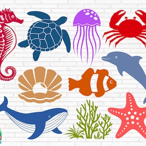 Ocean Animals SVG Bundle, Sea Creatures Svg, Seepferdchen Svg, Delfin Svg, Seestern Svg, Cricut, Silhouette, Cut Files, Png, Svg, Eps, Dxf
