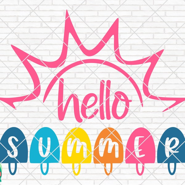 Hello Summer SVG, Summer Svg, Beach Svg, Letni projekt koszulek, Summertime Svg, Letnie pliki do cięcia, Cricut, Sylwetka, PNG