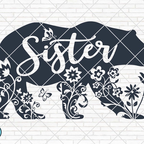 Sister Bear SVG | Sister SVG | Floral Bear Svg | Cut File | PNG | Sister Bear flower, flowers | Sister bear svg file | Sister Bear Floral