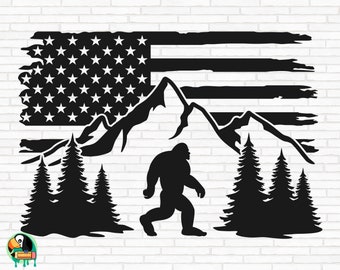 Bigfoot SVG, Bigfoot Mountain Flag svg, Yeti svg, Sasquatch svg, Walking Yeti svg, Bigfoot USA Flag svg, Cut Files, Cricut, Png, Svg