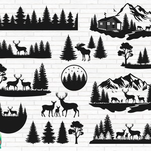 Wald SVG, Wald svg, Wald svg, Bäume svg, Tannenbaum svg, Hirsch svg, Wald svg, Wald svg, Plotterdatei, Cricut, Png, Svg
