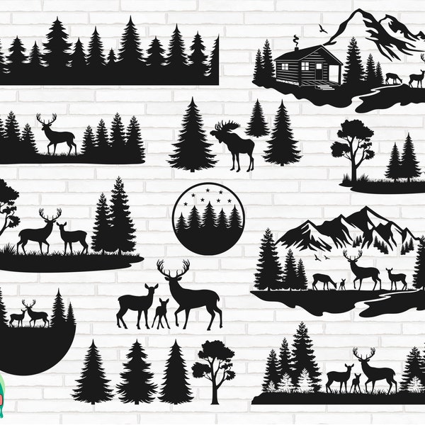 Forest Bundle SVG, Forest svg, Trees svg, Pine Tree svg, Mountain svg, Deer svg, Moose svg, Forest Shape svg, Cut Files, Cricut, Png, Svg