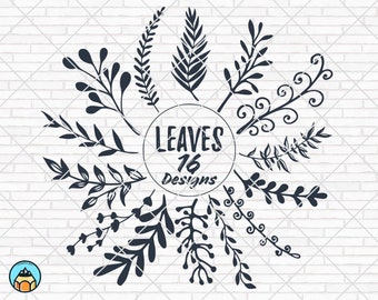 Leaf svg Leaves Bundle svg file Ramos svg Clip art de folhas Folha cricut Folhas desenhadas à mão Silhueta de folha Arquivo de corte de folhagem Planta png svg